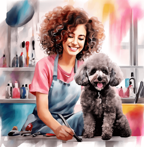 pet groomer and a dog