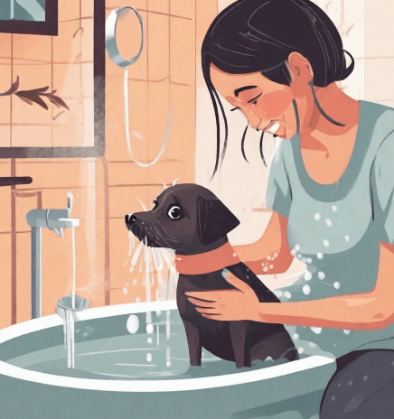 bathing a dog